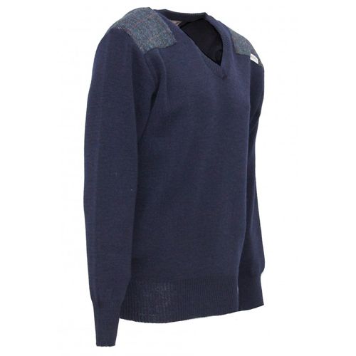 Drover- Vee neck sweater with Harris Tweed patches